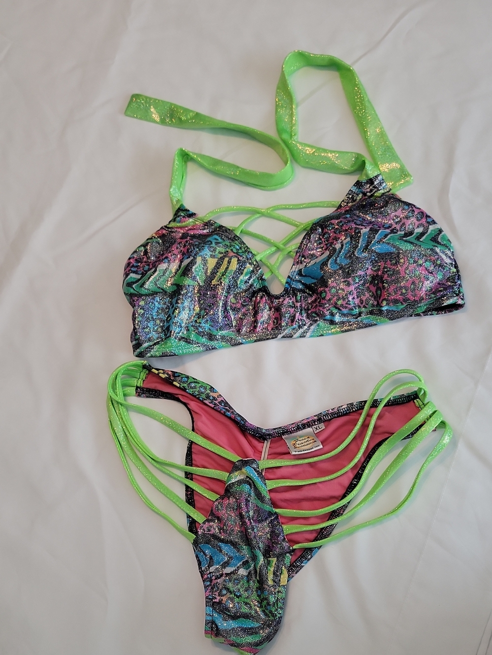 Neon Green & Multicolor Sexy Strappy Sparkly Women’s Bikini